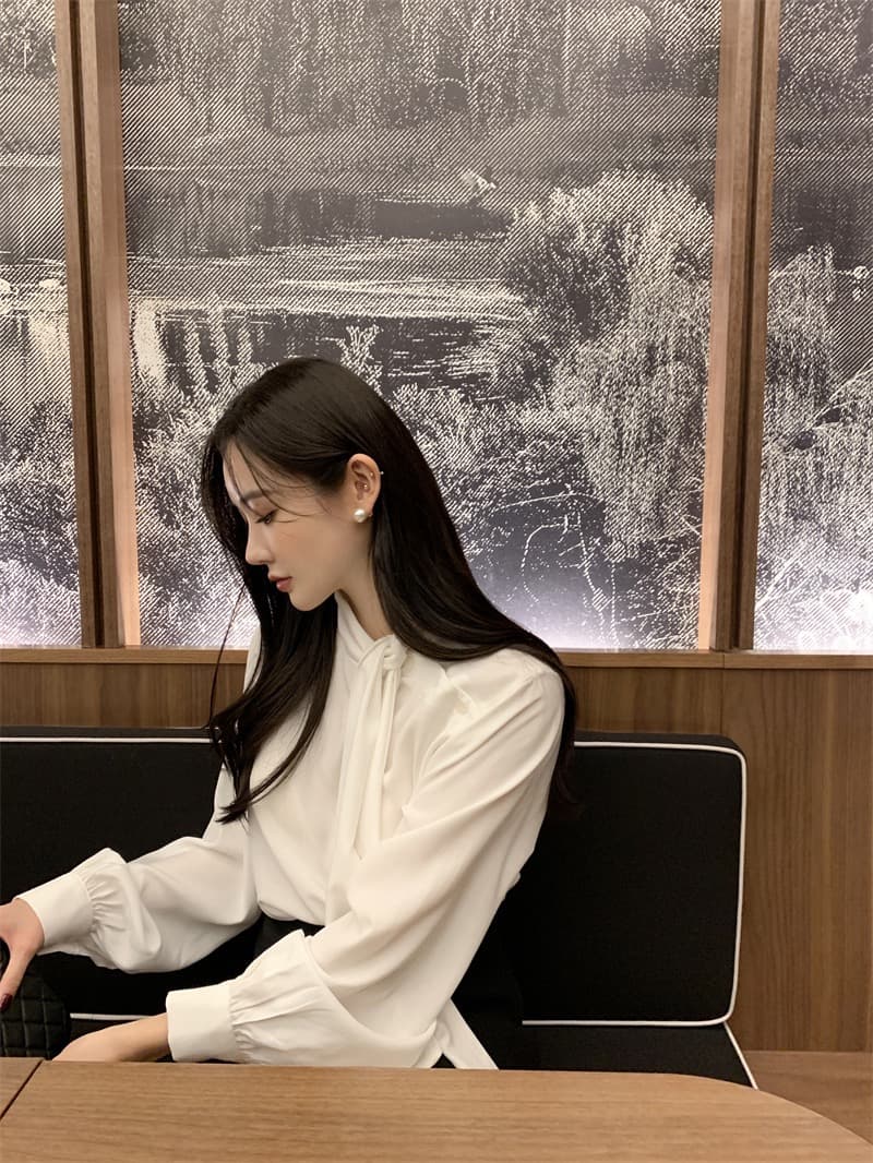 한국 chic 새로운 프랑스식 디자인 센스 레이스업 긴팔 여성 셔츠 슬림해 보이는 다용도 스택 착용 셔츠 상세 이미지 35