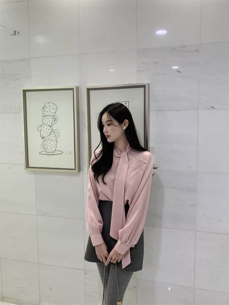 한국 chic 새로운 프랑스식 디자인 센스 레이스업 긴팔 여성 셔츠 슬림해 보이는 다용도 스택 착용 셔츠 상세 이미지 36
