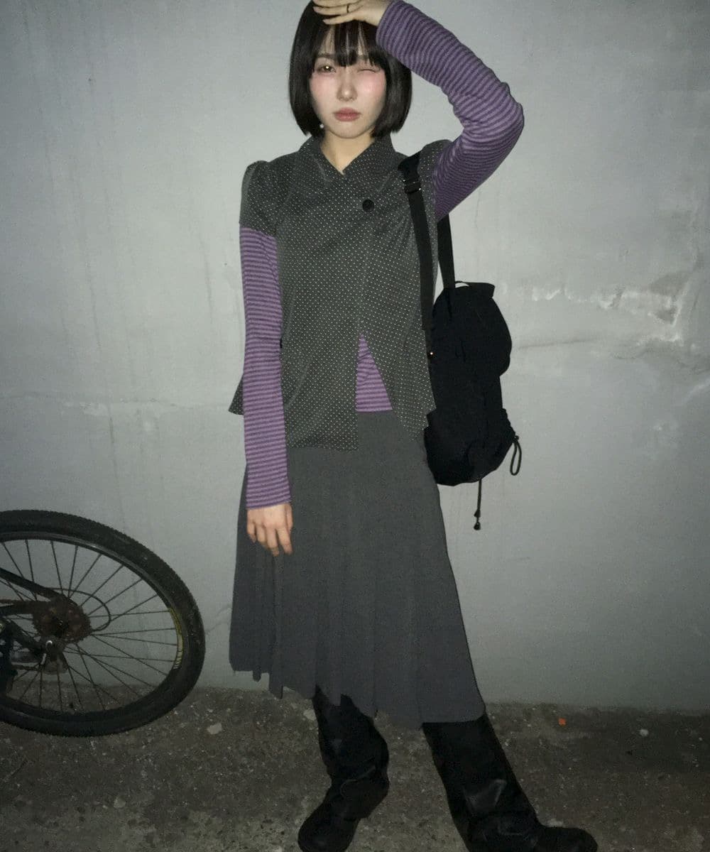 재고 있음 한국 레트로 달콤함 일본식 도트 무늬 두 버클 Chic 주머니 디자인 스택 착용 반팔 셔츠 맨위 상세 이미지 12