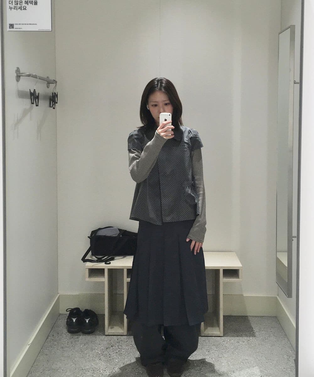 재고 있음 한국 레트로 달콤함 일본식 도트 무늬 두 버클 Chic 주머니 디자인 스택 착용 반팔 셔츠 맨위 상세 이미지 15