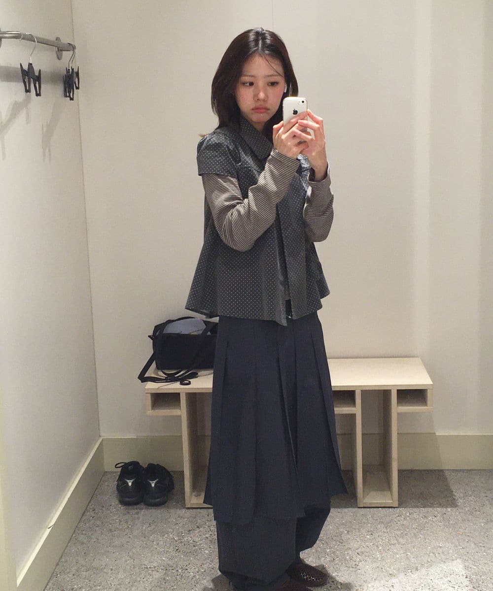 재고 있음 한국 레트로 달콤함 일본식 도트 무늬 두 버클 Chic 주머니 디자인 스택 착용 반팔 셔츠 맨위 상세 이미지 16