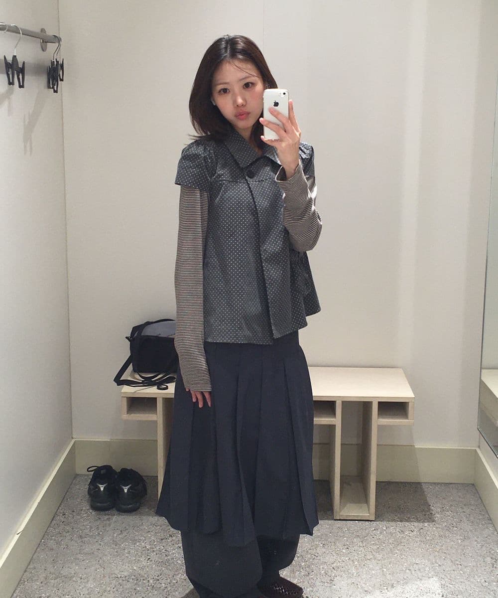 재고 있음 한국 레트로 달콤함 일본식 도트 무늬 두 버클 Chic 주머니 디자인 스택 착용 반팔 셔츠 맨위 상세 이미지 17