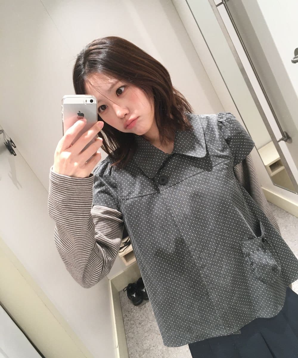 재고 있음 한국 레트로 달콤함 일본식 도트 무늬 두 버클 Chic 주머니 디자인 스택 착용 반팔 셔츠 맨위 상세 이미지 20