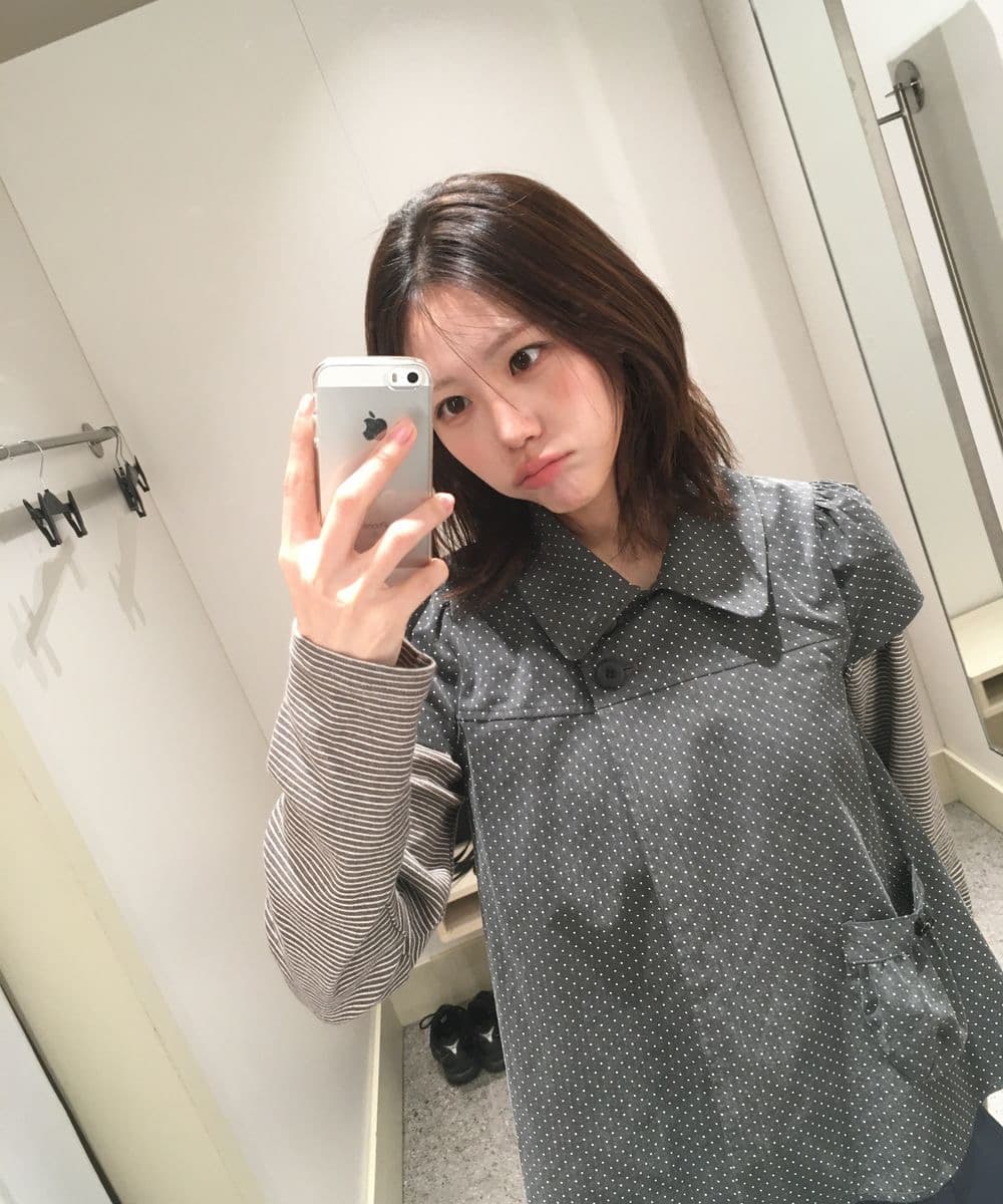 재고 있음 한국 레트로 달콤함 일본식 도트 무늬 두 버클 Chic 주머니 디자인 스택 착용 반팔 셔츠 맨위 상세 이미지 21
