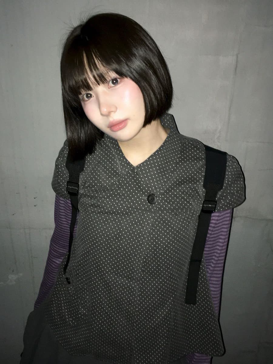 재고 있음 한국 레트로 달콤함 일본식 도트 무늬 두 버클 Chic 주머니 디자인 스택 착용 반팔 셔츠 맨위 상세 이미지 27