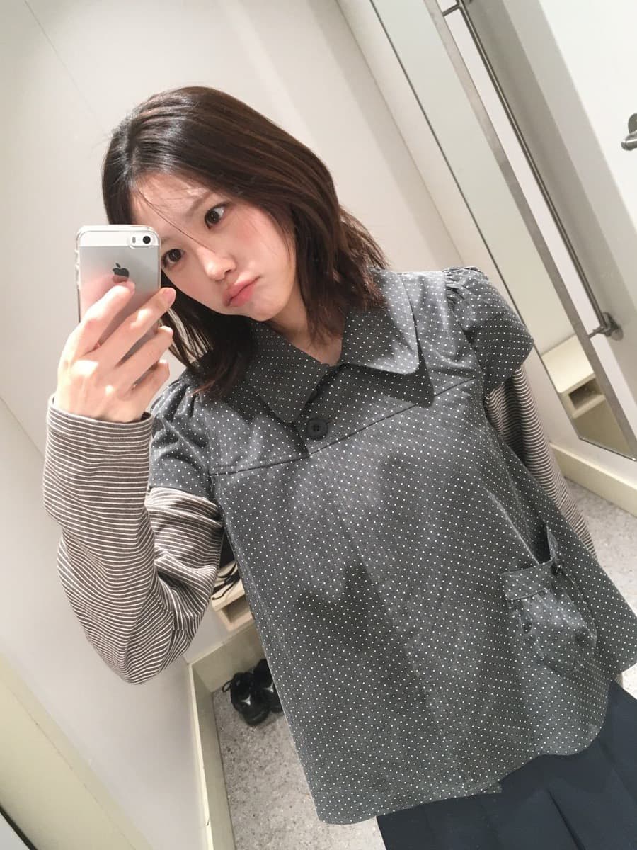 재고 있음 한국 레트로 달콤함 일본식 도트 무늬 두 버클 Chic 주머니 디자인 스택 착용 반팔 셔츠 맨위 상세 이미지 28