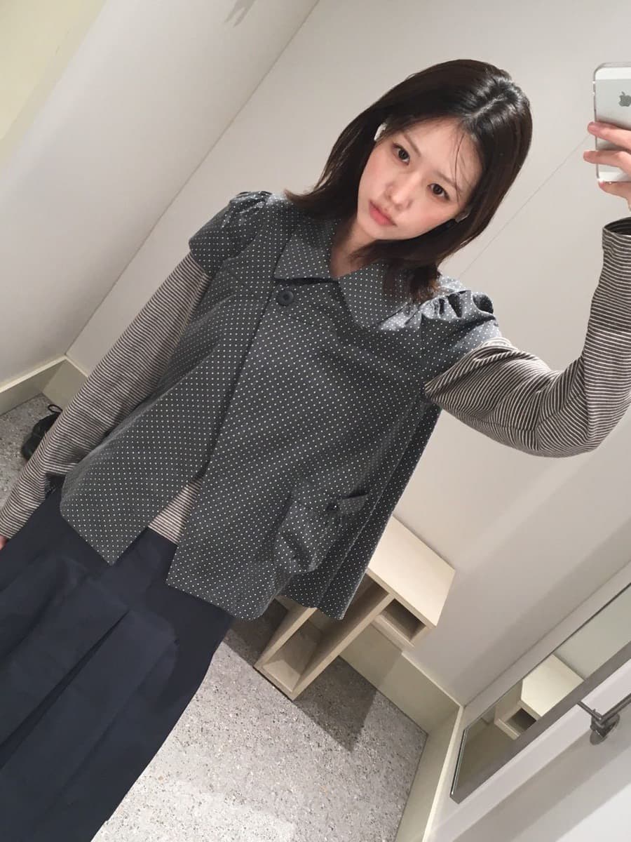 재고 있음 한국 레트로 달콤함 일본식 도트 무늬 두 버클 Chic 주머니 디자인 스택 착용 반팔 셔츠 맨위 상세 이미지 29