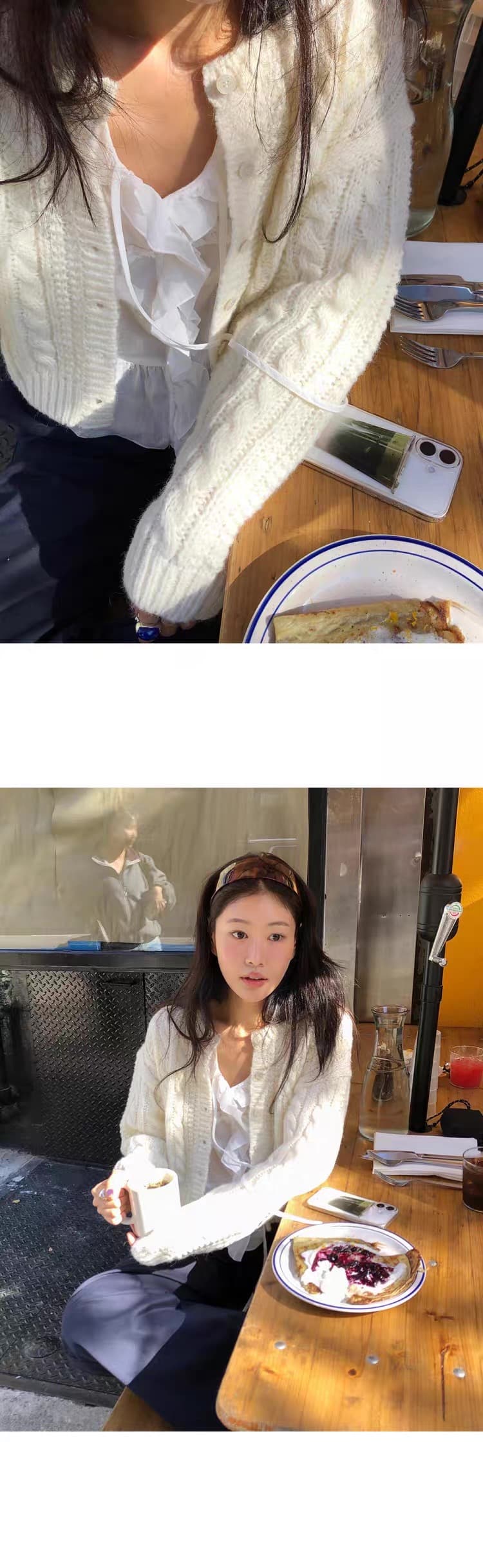 재고 있음 한국 26 가을 양모 미니멀리즘 마 무늬 쇼트 스타일 니트 오픈 가디건 상세 이미지 11