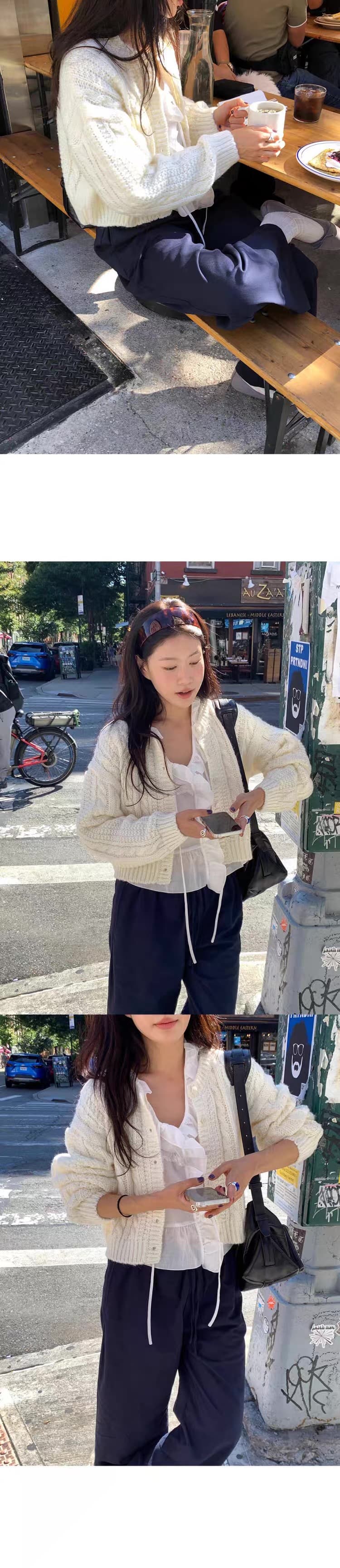 재고 있음 한국 26 가을 양모 미니멀리즘 마 무늬 쇼트 스타일 니트 오픈 가디건 상세 이미지 17