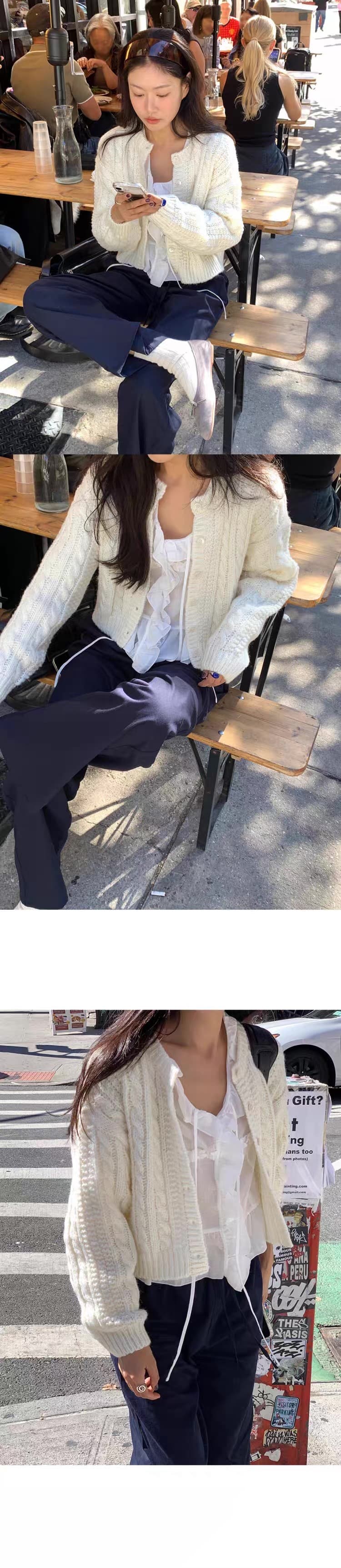 재고 있음 한국 26 가을 양모 미니멀리즘 마 무늬 쇼트 스타일 니트 오픈 가디건 상세 이미지 20