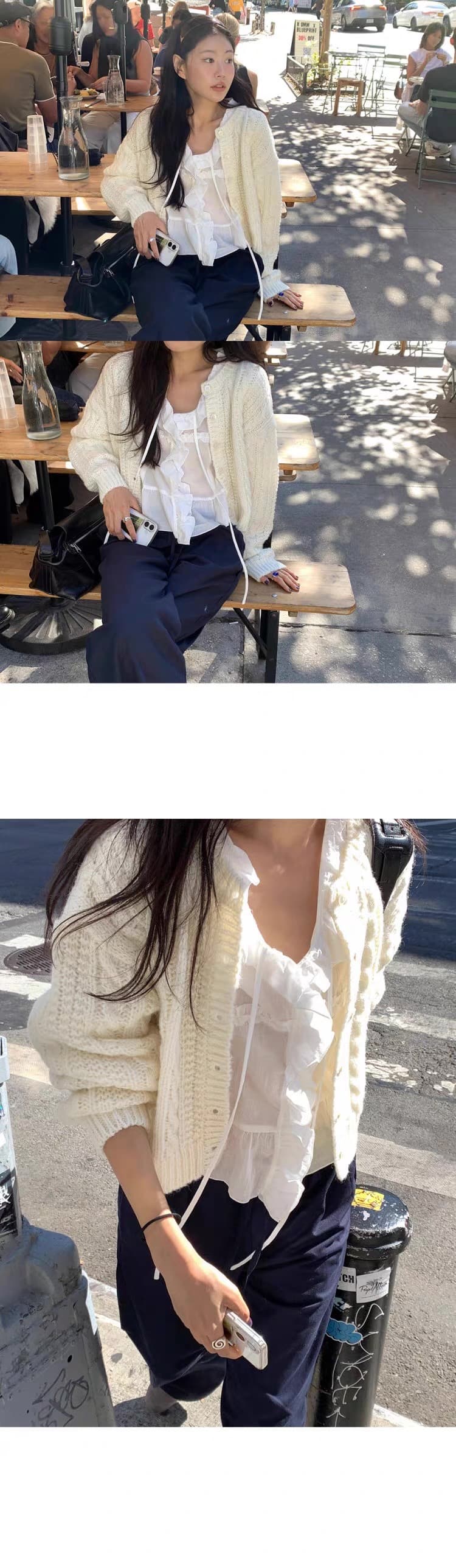 재고 있음 한국 26 가을 양모 미니멀리즘 마 무늬 쇼트 스타일 니트 오픈 가디건 상세 이미지 21