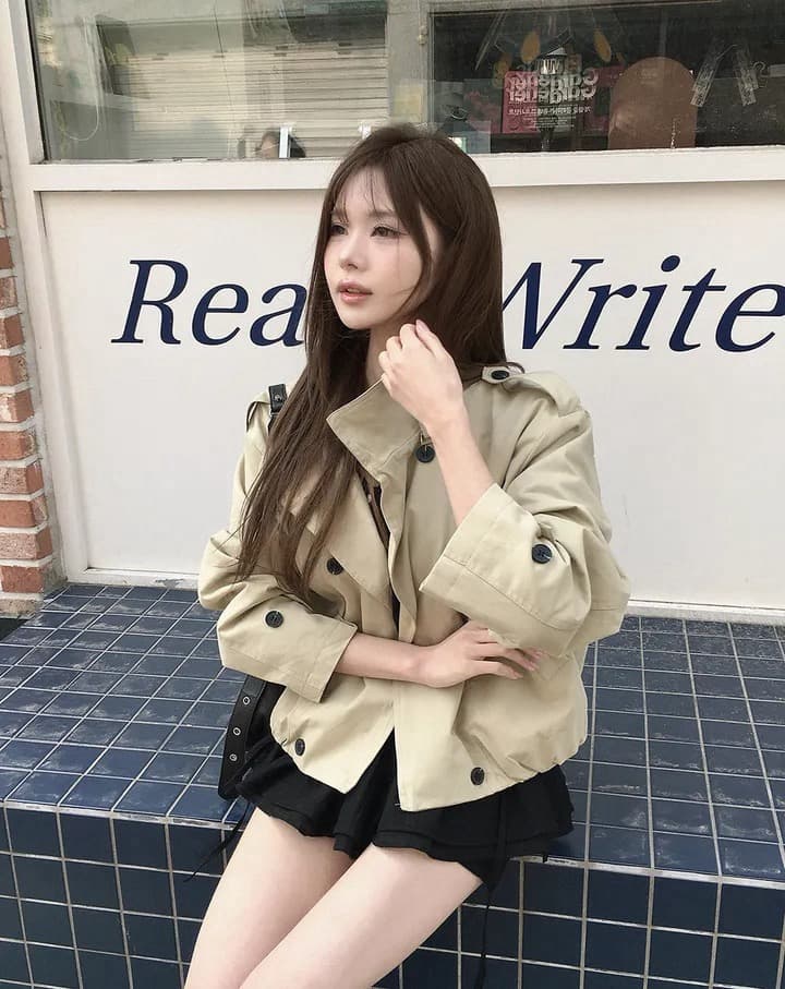 있음 창고 이중 버튼 스탠드 칼라 긴팔 루즈핏 캐주얼 다용도 재킷 작은 아이들 상세 이미지 11
