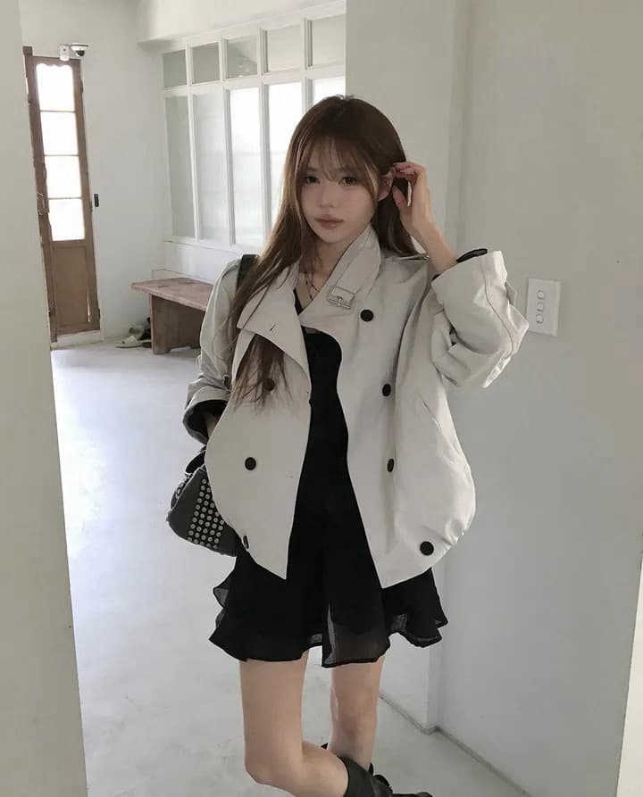 있음 창고 이중 버튼 스탠드 칼라 긴팔 루즈핏 캐주얼 다용도 재킷 작은 아이들 상세 이미지 28