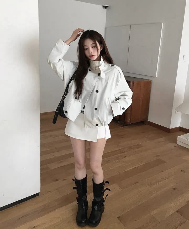 있음 창고 이중 버튼 스탠드 칼라 긴팔 루즈핏 캐주얼 다용도 재킷 작은 아이들 상세 이미지 31