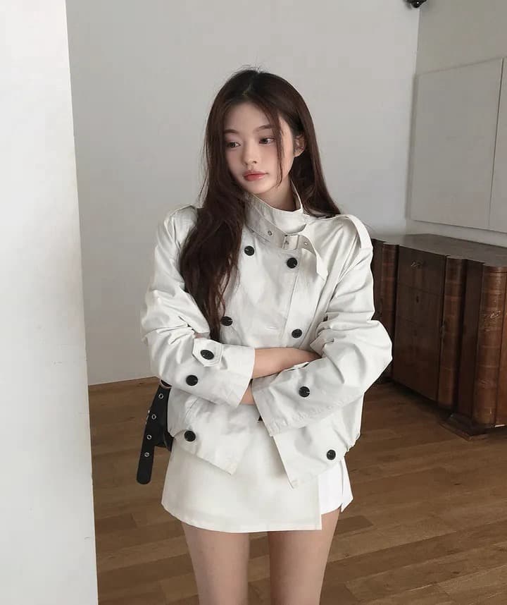 있음 창고 이중 버튼 스탠드 칼라 긴팔 루즈핏 캐주얼 다용도 재킷 작은 아이들 상세 이미지 32