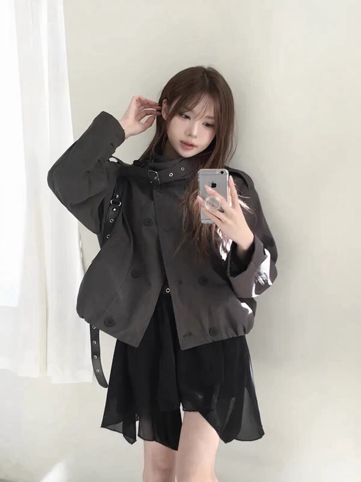 있음 창고 이중 버튼 스탠드 칼라 긴팔 루즈핏 캐주얼 다용도 재킷 작은 아이들 상세 이미지 34