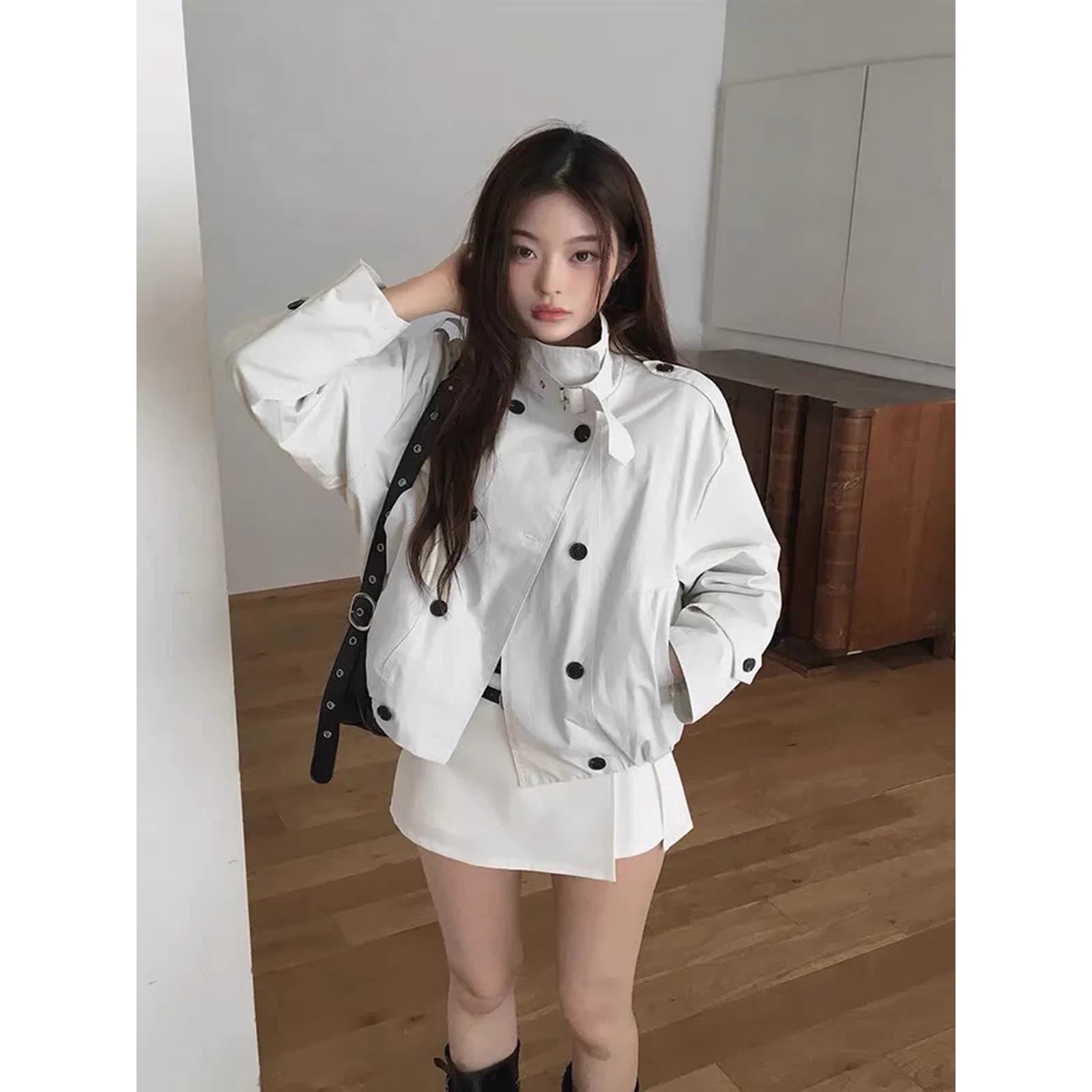 있음 창고 이중 버튼 스탠드 칼라 긴팔 루즈핏 캐주얼 다용도 재킷 작은 아이들 상세 이미지 35