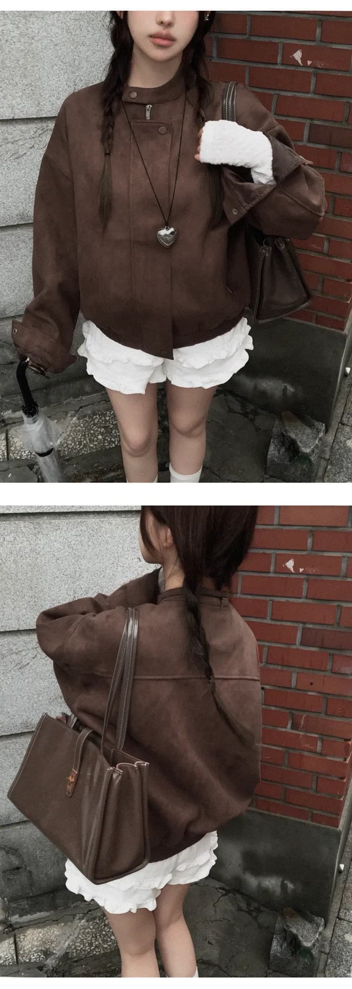 한국 chic 가을 겨울 레트로 작은 대중 스탠드 칼라 모방 사슴 캐시미어 루즈핏 다용도 긴팔 보온 재킷 여성 코트 상세 이미지 3