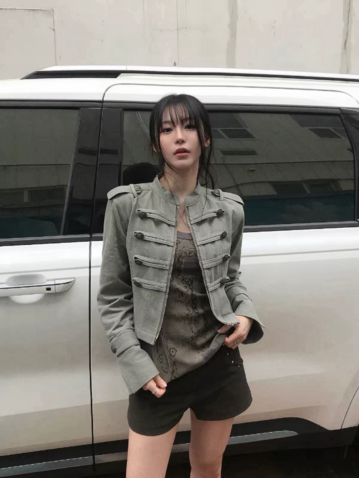 재고 있음 chic 가을 작은 대중 레트로 Chic 단추 장식 긴팔 워크웨어 재킷 짧은 상세 이미지 19