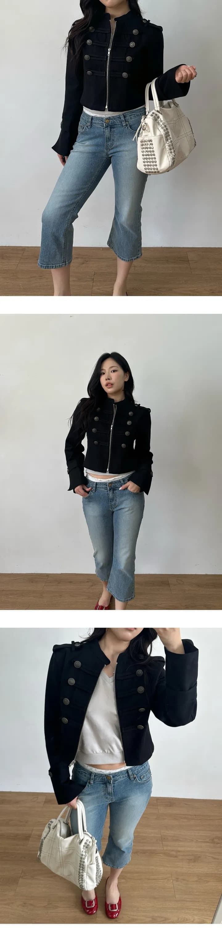 재고 있음 chic 한국 스타일 나폴레옹 바람 이중 버튼 짧은 외투 상세 이미지 4