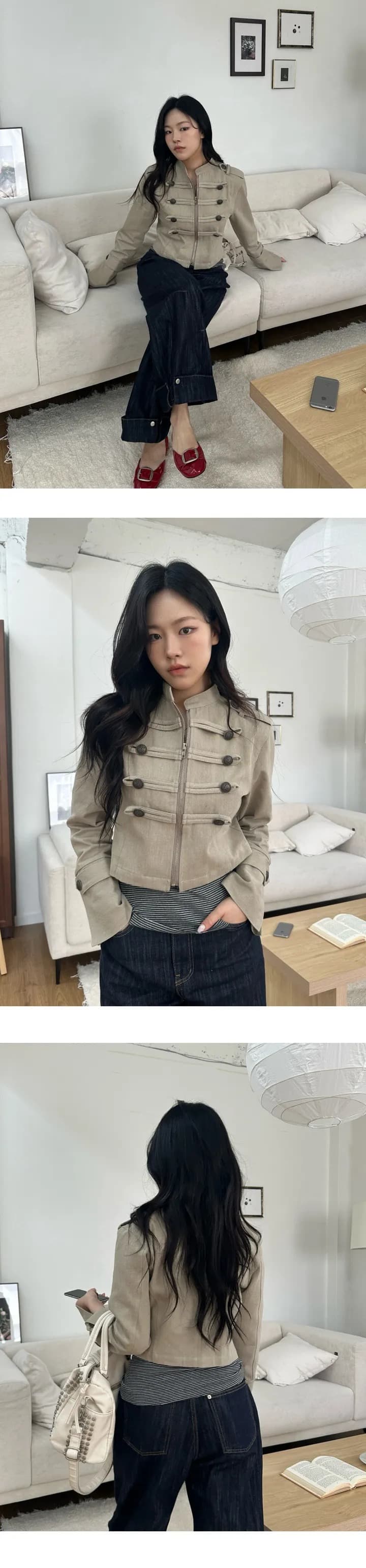 재고 있음 chic 한국 스타일 나폴레옹 바람 이중 버튼 짧은 외투 상세 이미지 6