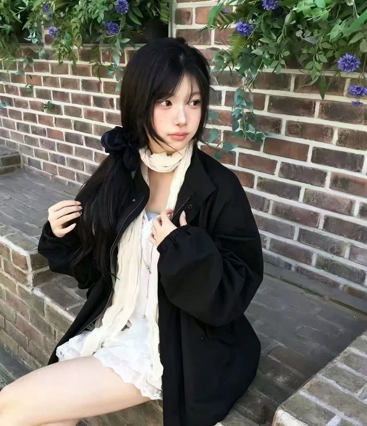 재고 있음 chic 한국 스타일 레트로 워크웨어 바람 루즈핏 다용도 스탠드 칼라 바람막이 여성 상세 이미지 1