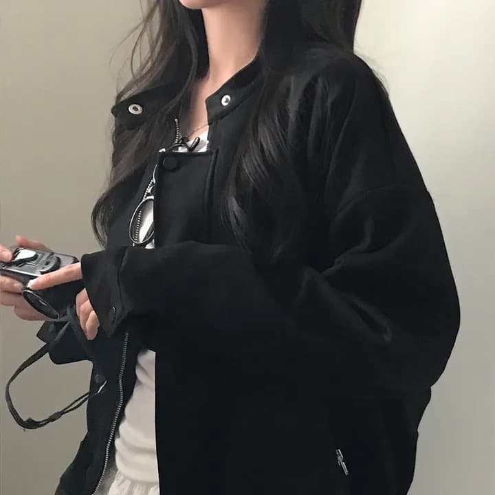 재고 있음 한국 스타일 다용도 스탠드 칼라 기계 가죽 여성 코트 이미지 2