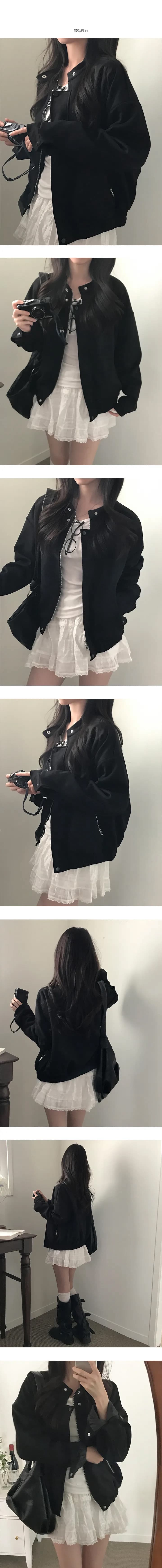 재고 있음 한국 스타일 다용도 스탠드 칼라 기계 가죽 여성 코트 상세 이미지 1