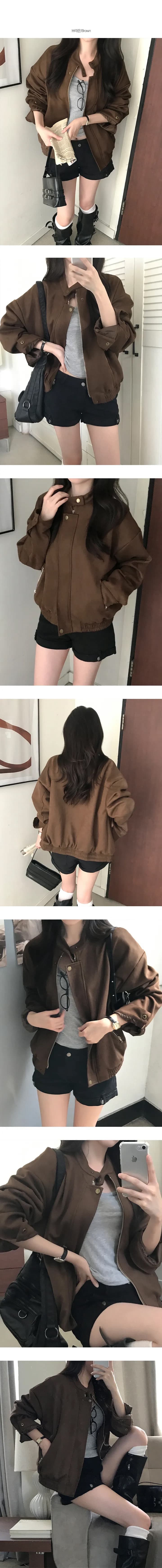 재고 있음 한국 스타일 다용도 스탠드 칼라 기계 가죽 여성 코트 상세 이미지 2