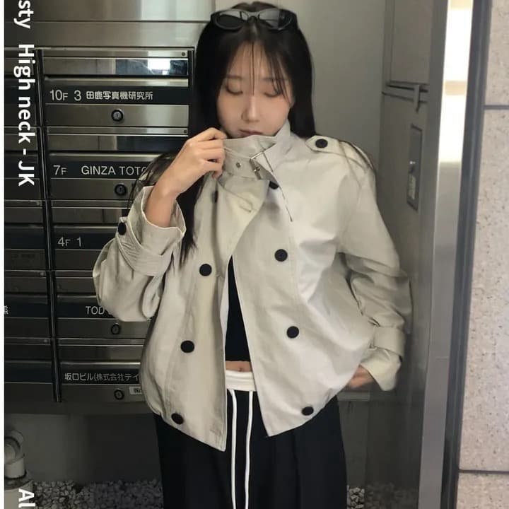 재고 있음 chic 패션 한국 스타일 이중 버튼 재킷 재킷 이미지 2