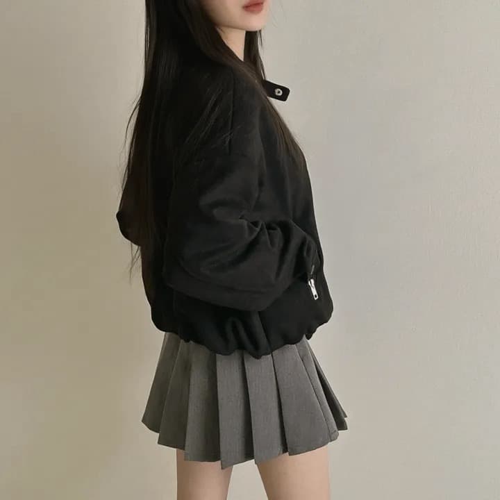 재고 있음 쇼트 스타일 스탠드 칼라 재킷 캐주얼 재킷 상세 이미지 3