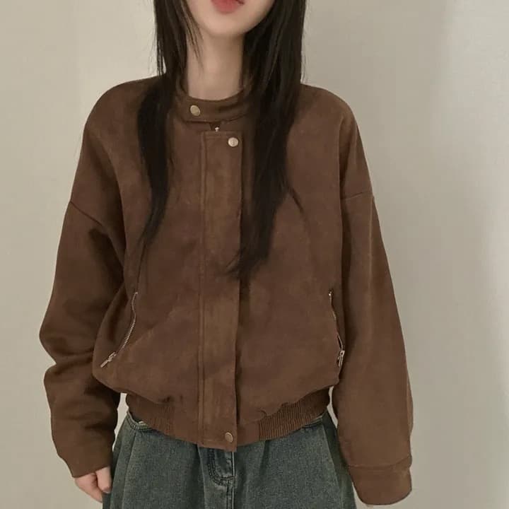재고 있음 쇼트 스타일 스탠드 칼라 재킷 캐주얼 재킷 상세 이미지 9