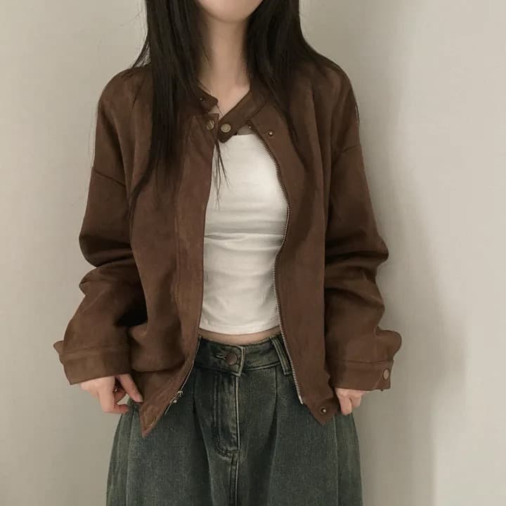 재고 있음 쇼트 스타일 스탠드 칼라 재킷 캐주얼 재킷 상세 이미지 13
