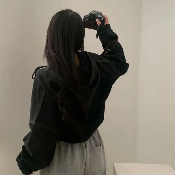 재고 있음 쇼트 스타일 더블 지퍼 데님 후드 재킷 상세 이미지 7