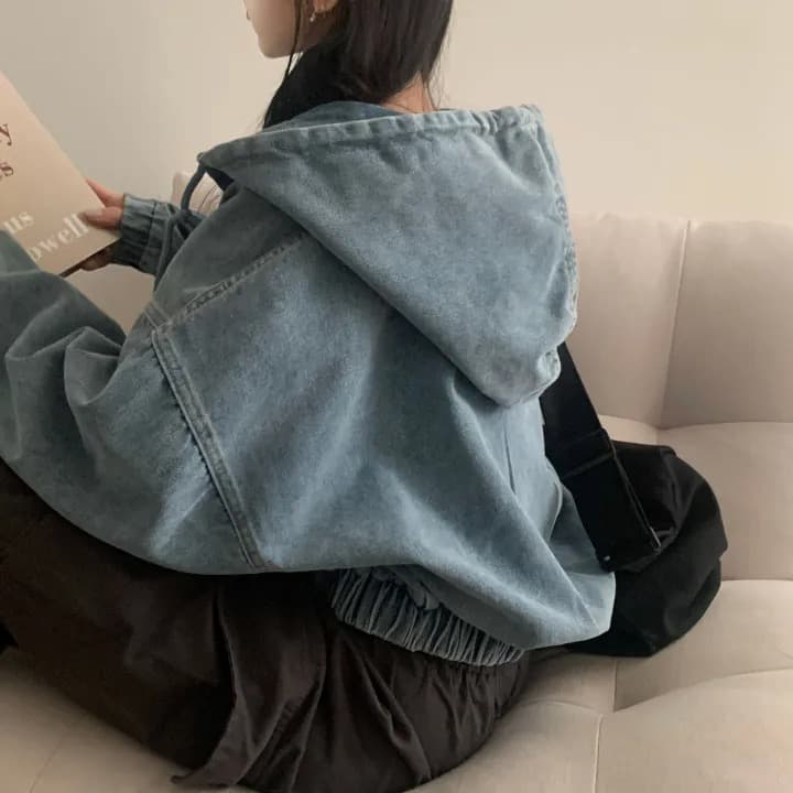재고 있음 쇼트 스타일 더블 지퍼 데님 후드 재킷 상세 이미지 16
