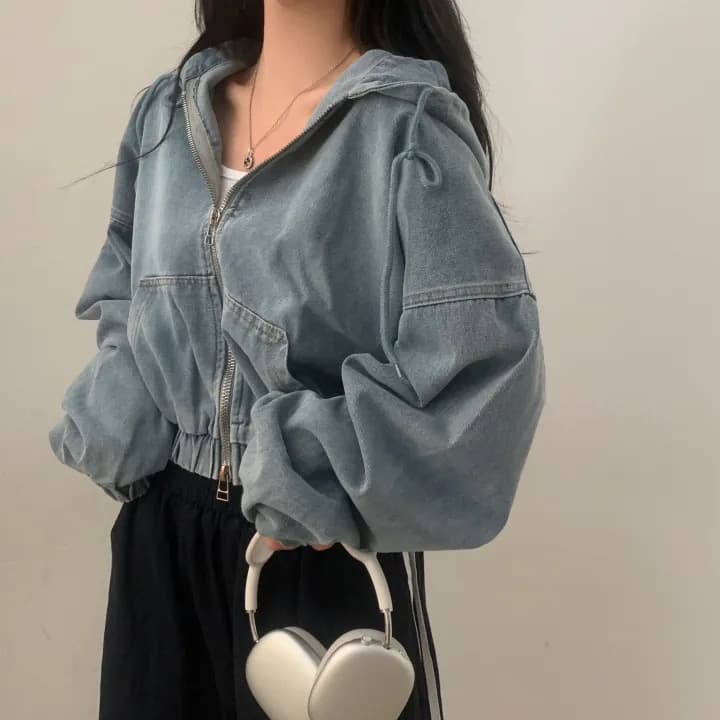 재고 있음 쇼트 스타일 더블 지퍼 데님 후드 재킷 상세 이미지 21