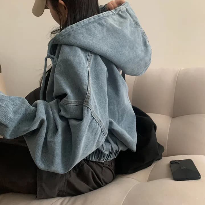 재고 있음 쇼트 스타일 더블 지퍼 데님 후드 재킷 상세 이미지 22