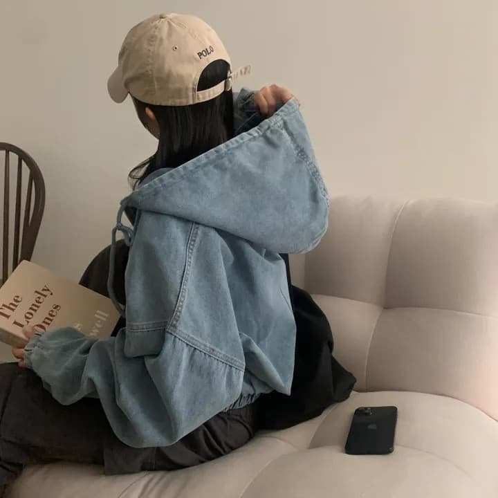 재고 있음 쇼트 스타일 더블 지퍼 데님 후드 재킷 상세 이미지 23