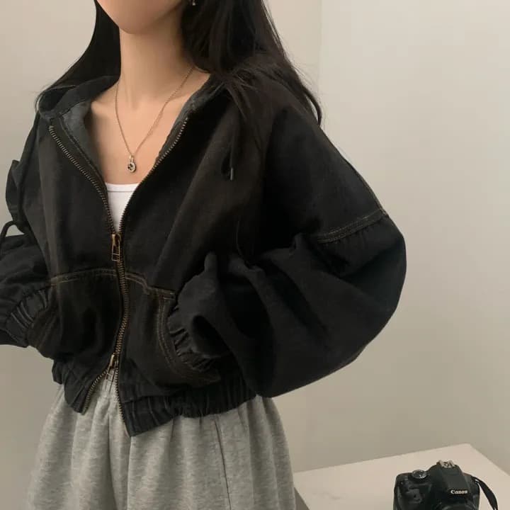 재고 있음 쇼트 스타일 더블 지퍼 데님 후드 재킷 상세 이미지 28