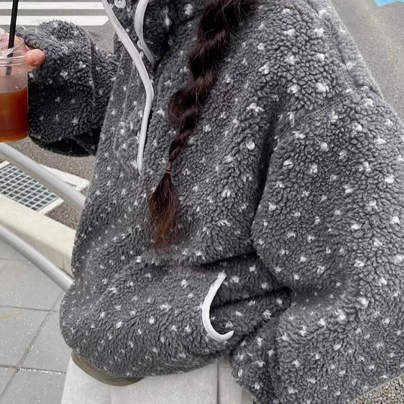 지금 스탠드 칼라 도트 무늬 플리스 지퍼 재킷 후드티 상세 이미지 2