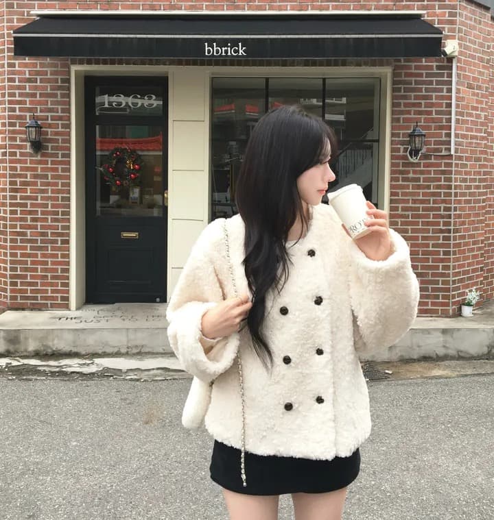 chic 한국 스타일 이중 버튼 양털 재킷 상세 이미지 22