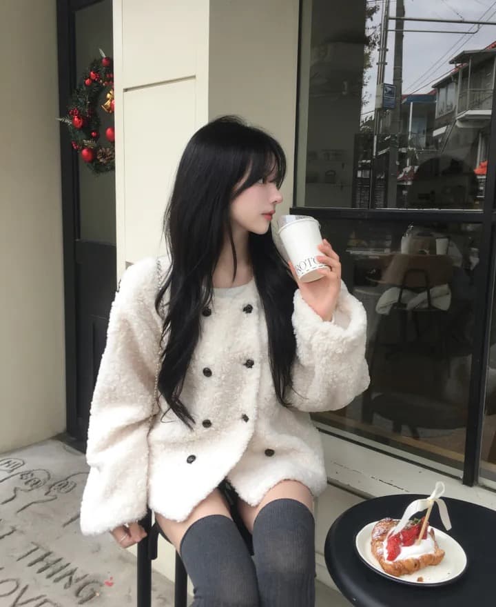 chic 한국 스타일 이중 버튼 양털 재킷 상세 이미지 25