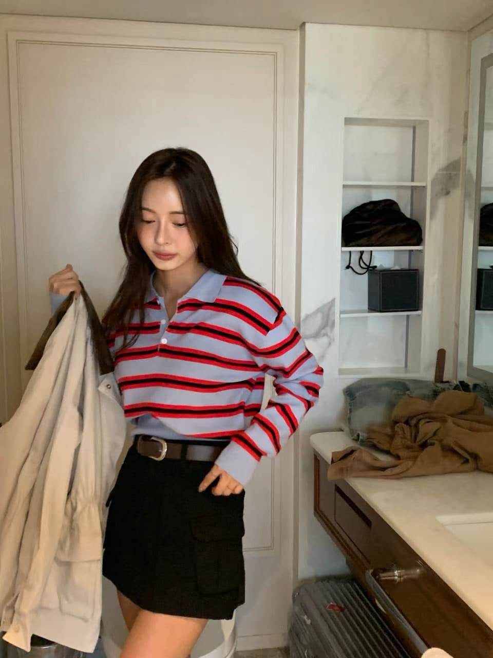 한국 동대문 이른 가을 새로운 폴로 칼라 긴팔 티셔츠 여성 단추 미니멀리즘 편안함 만나는 니트 맨위 상세 이미지 5