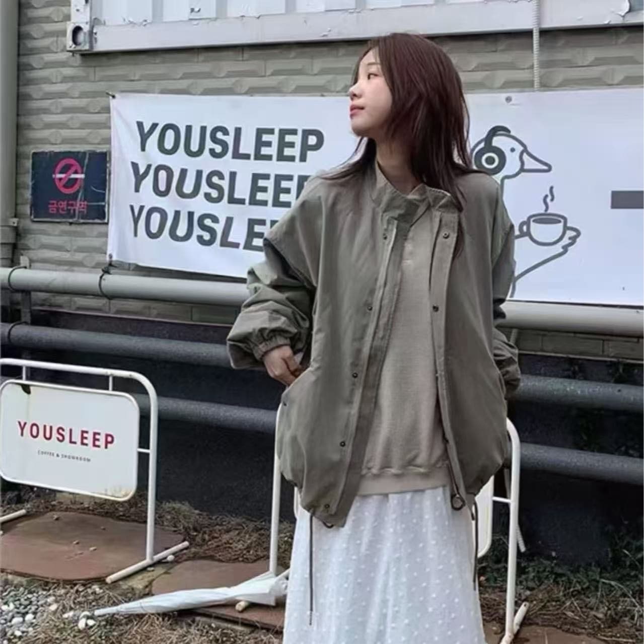 재고 있음 한국 ins 레트로 워크웨어 바람 루즈핏 다용도 스탠드 칼라 바람막이 상세 이미지 32