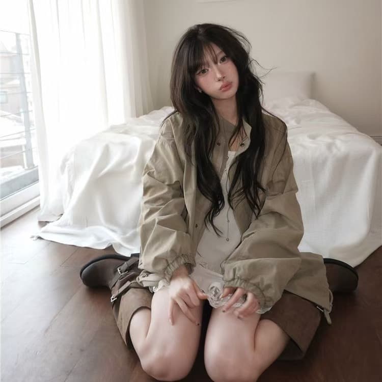 재고 있음 한국 ins 레트로 워크웨어 바람 루즈핏 다용도 스탠드 칼라 바람막이 상세 이미지 36