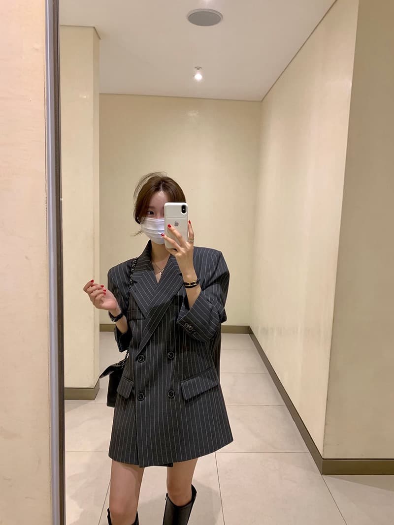 한국 ins 고급 센스 세로 줄무늬 루즈핏 세련된 블레이저 벨트 포함 상세 이미지 12