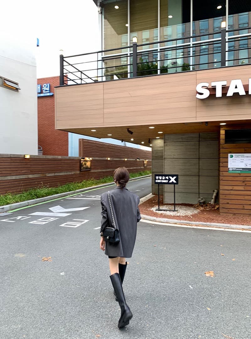 한국 ins 고급 센스 세로 줄무늬 루즈핏 세련된 블레이저 벨트 포함 상세 이미지 21
