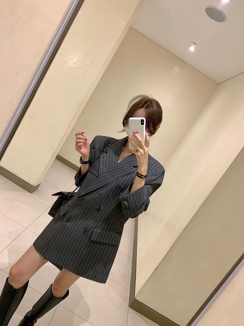한국 ins 고급 센스 세로 줄무늬 루즈핏 세련된 블레이저 벨트 포함 상세 이미지 26