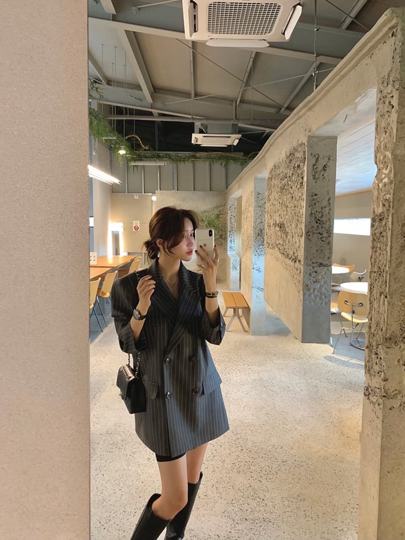 한국 ins 고급 센스 세로 줄무늬 루즈핏 세련된 블레이저 벨트 포함 상세 이미지 27