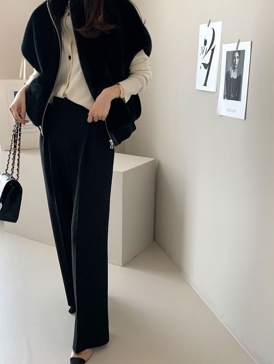 한국 chic 스탠드 칼라 지퍼 루즈핏 모피 베스트 여성 코트 상세 이미지 5